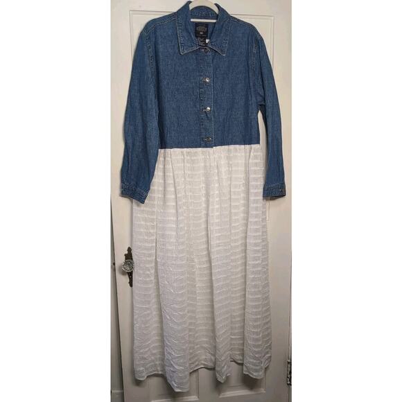 Faded Glory Dresses & Skirts - Vtg Faded Glory Mixed Media Denim Duster Dress Women's XL Cottagecore (1028)